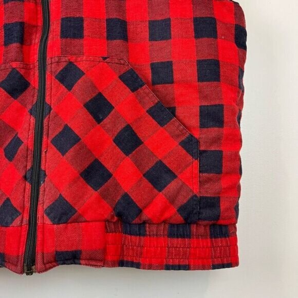 Vintage Hunters Club Men’s Large Buffalo Plaid Red Blue Full Zip Vest Jacket - Picture 2 of 13
